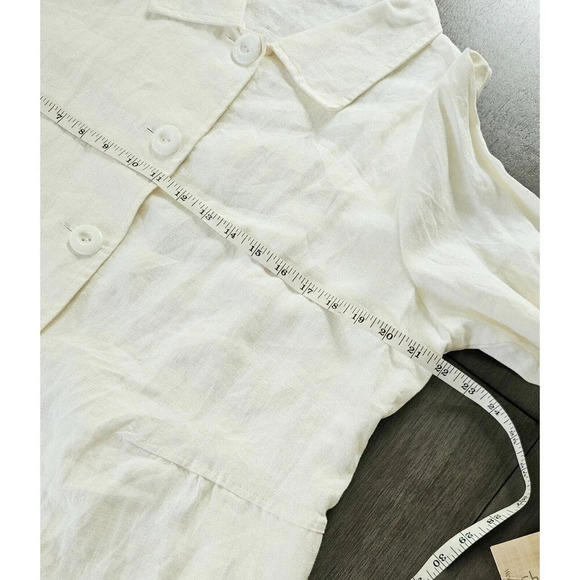 Off Winter White Linen Coat Pointed Flat Collar Peplum Back Flounce Sleeve 1XL - Picture 6 of 7